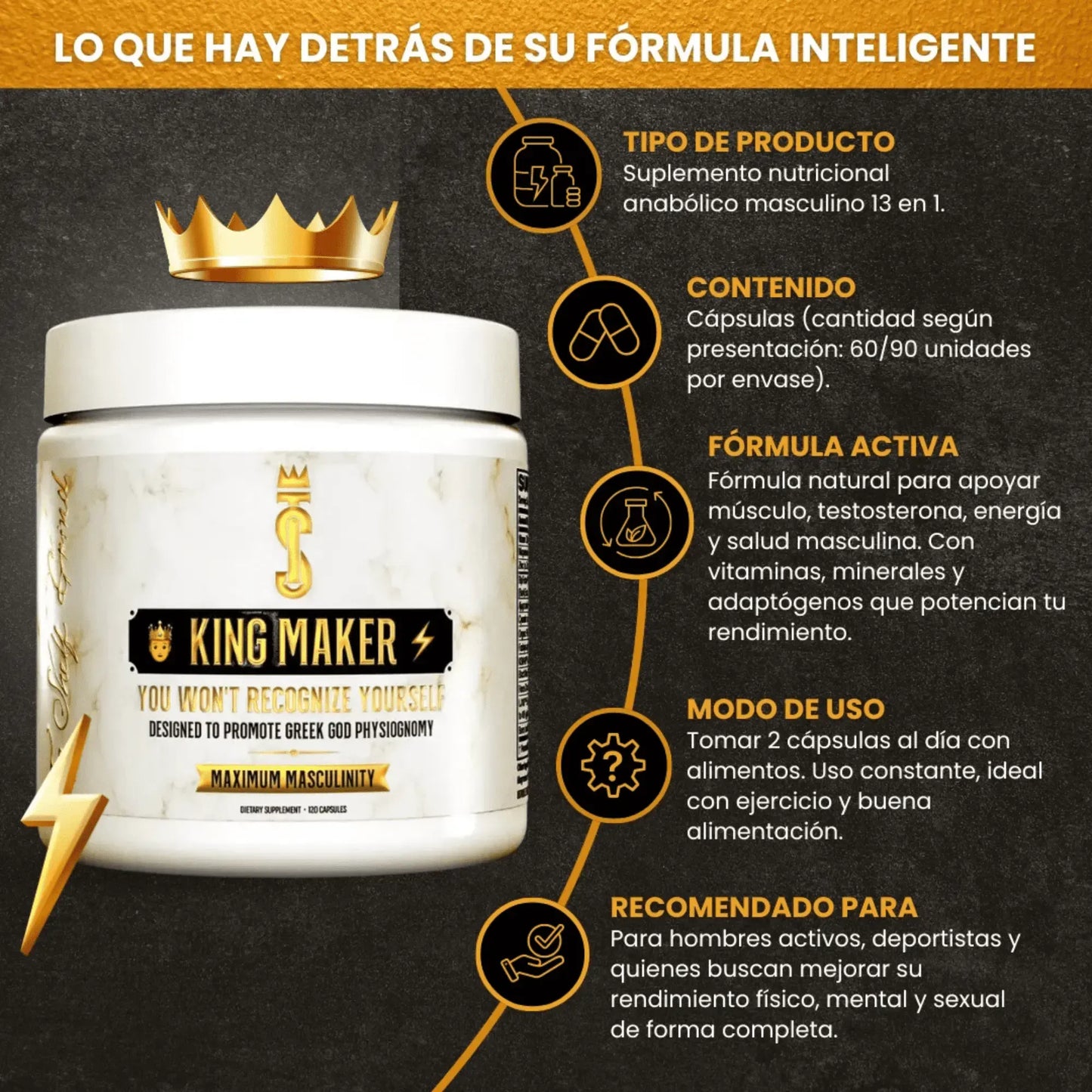 KING MAKER® Suplemento Natural Potenciador para Hombres - 120 Cápsulas