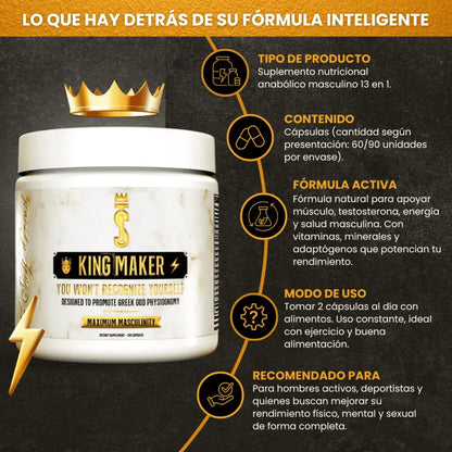 KING MAKER® Suplemento Natural Potenciador para Hombres - 120 Cápsulas