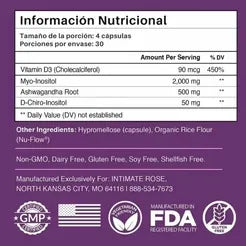 Myo-Inositol y D-Chiro Inositol™ con Vitamina D3 y Ashwagandha, 120 Capsulas